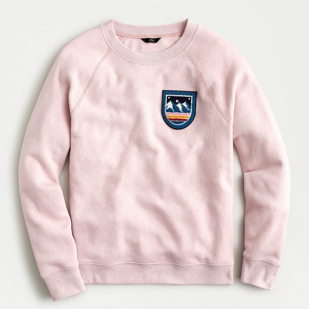 J.Crew Womens Mountain Patch Sweatshirt Pink Raglan Crewneck AE979 XS